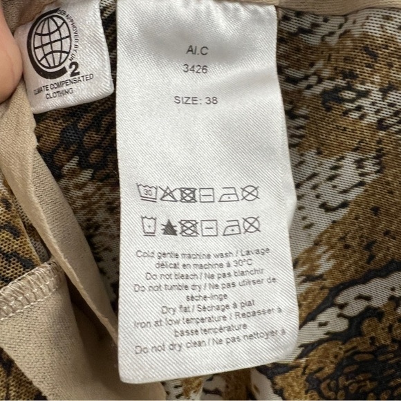 Ganni Marble Print Mesh Turtleneck Top, Brown/Cream/Yellow Multi, EU 38 US6 M - Picture 8 of 8